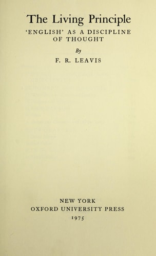 The living principle: English as a discipline of thought