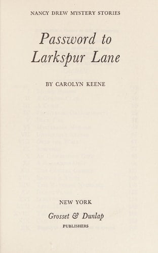The Password to Larkspur Lane (Nancy Drew, Book 10)
