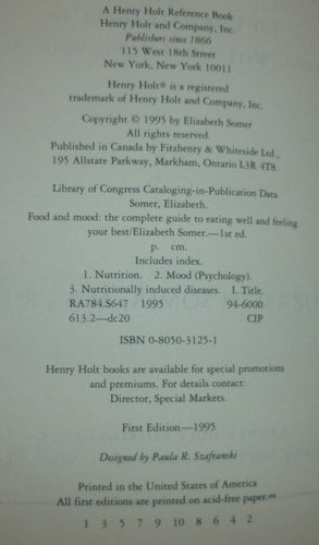 Food and Mood: The Complete Guide to Eating Well and Feeling Your Best (Henry Holt Reference Book)