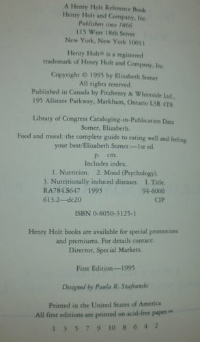 Food and Mood: The Complete Guide to Eating Well and Feeling Your Best (Henry Holt Reference Book)