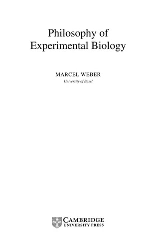 Philosophy of Experimental Biology (Cambridge Studies in Philosophy and Biology)