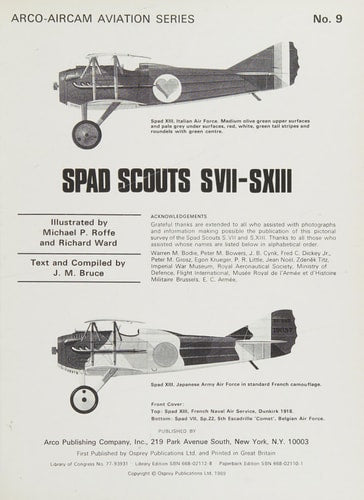 Spad scouts SVII-SXIII (Arco-Aircam aviation series, no. 9)