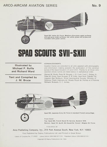 Spad scouts SVII-SXIII (Arco-Aircam aviation series, no. 9)