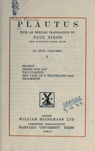 Plautus: The Little Carthaginian.Pseudolus. The Rope. (Loeb Classical Library No. 260) (English and Latin Edition)