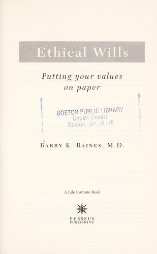 Ethical Wills: Putting Your Values on Paper cover