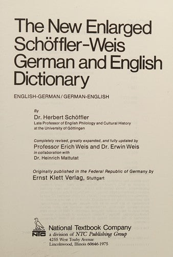 The New Enlarged Schoffler-Weis German and English Dictionary cover