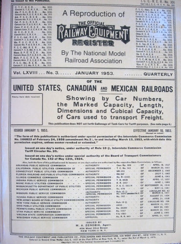 A Reproduction of 'The Official Railway Equipment Register January 1953 of the USA, Canadian & Mexican Railroads