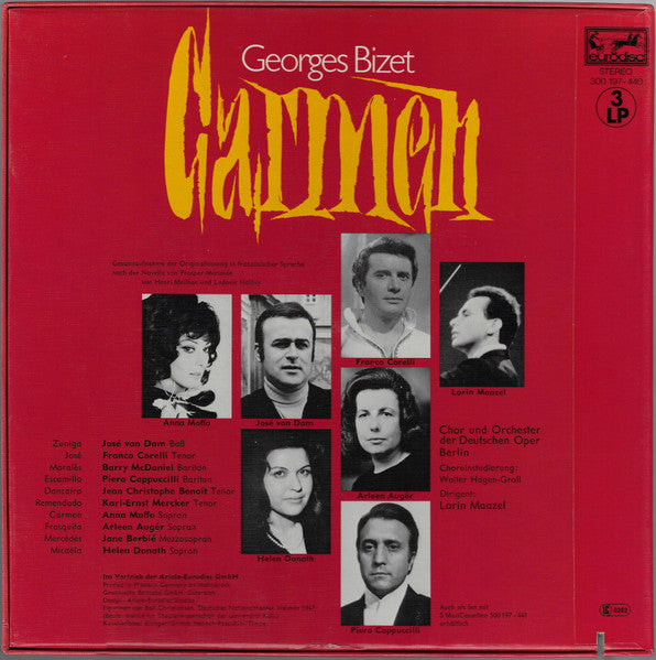 Georges Bizet / Arleen Auger, Helen Donath, Anna Moffo, Piero Cappuccilli, Franco Corelli, José van Dam, Chor der Deutschen Oper Berlin Und Orchester Der Deutschen Oper Berlin, Lorin Maazel : Carmen (Box + 3xLP)