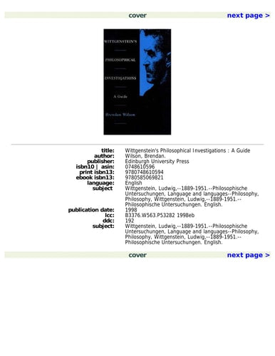 Wittgenstein's Philosophical Investigations