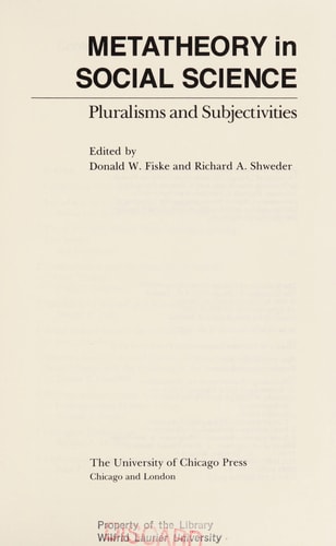 Metatheory in Social Science: Pluralisms and Subjectivities (Chicago Original Paperbacks)