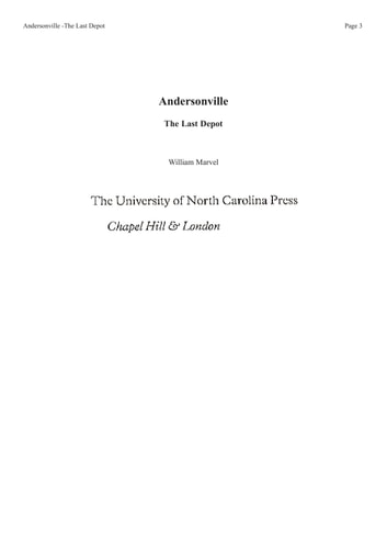 Andersonville: The Last Depot (Civil War America)