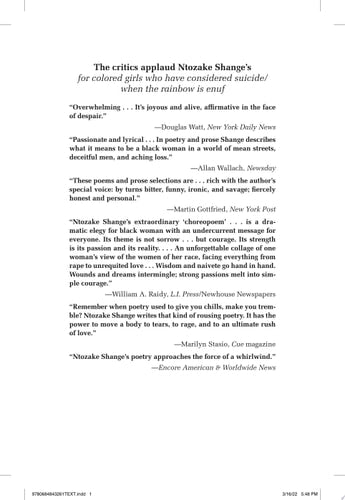 For Colored Girls Who Have Considered Suicide When the Rainbow Is Enuf