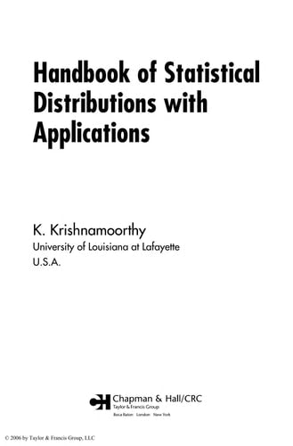 Handbook of Statistical Distributions with Applications (Statistics: A Series of Textbooks and Monographs)
