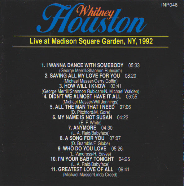 Whitney Houston : Live At Madison Square Garden,Ny,1992 (CD, Comp, Unofficial)