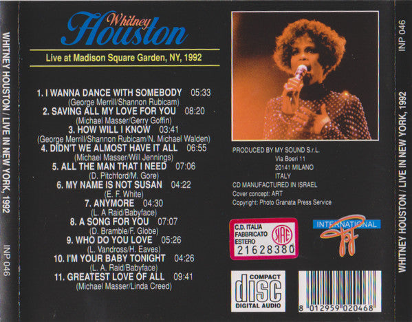 Whitney Houston : Live At Madison Square Garden,Ny,1992 (CD, Comp, Unofficial)