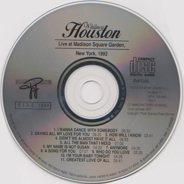 Whitney Houston : Live At Madison Square Garden,Ny,1992 (CD, Comp, Unofficial)