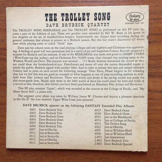 The Dave Brubeck Quartet : The Trolley Song (7", EP, Tra)