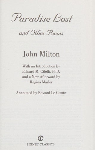 Paradise Lost and Other Poems (Signet Classics) cover