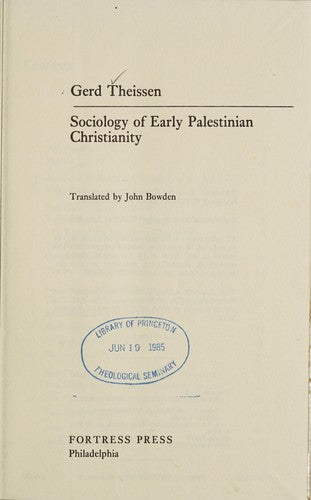 Sociology of Early Palestinian Christianity cover