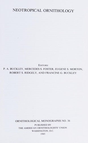 Neotropical Ornithology (Ornithological Monographs) cover