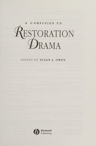 A Companion to Restoration Drama (Blackwell Companions to Literature and Culture) cover